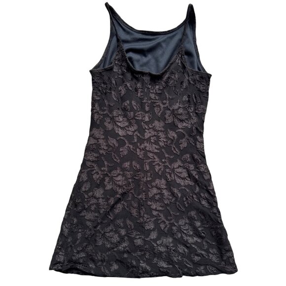 Black Floral Velvet Patterned Sleeveless Mini Dress Womens Size S - Picture 2 of 8